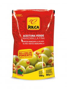 Diseño de bolsas doypack de aceitunas verdes rellenas de pimiento