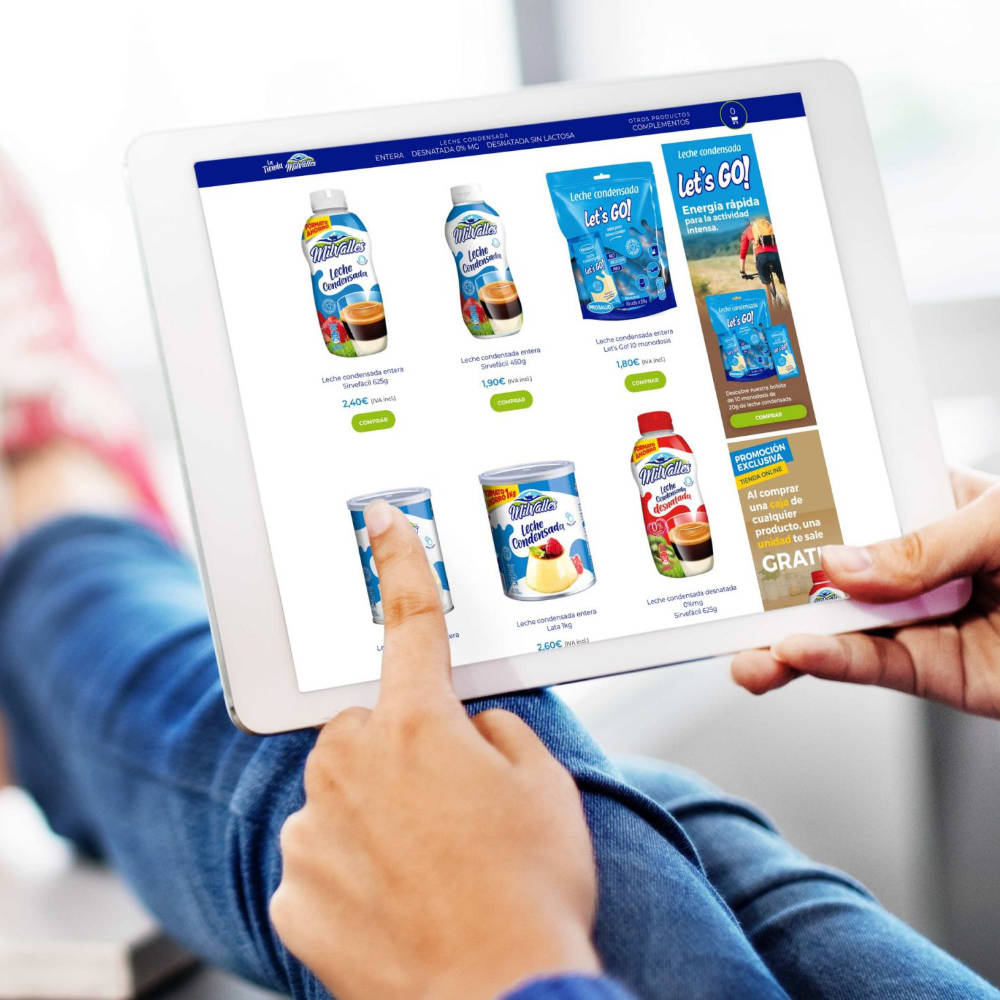 Branding y packaging, diseño web, de leche condensada MILVALLES