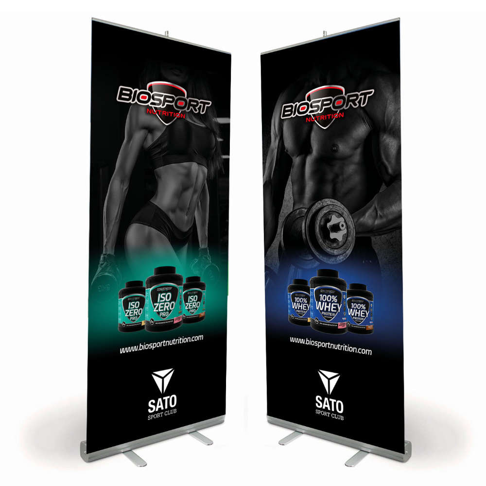 Diseño de roll-up para Biosport Nutrition usado en ferias de nutrición deportiva