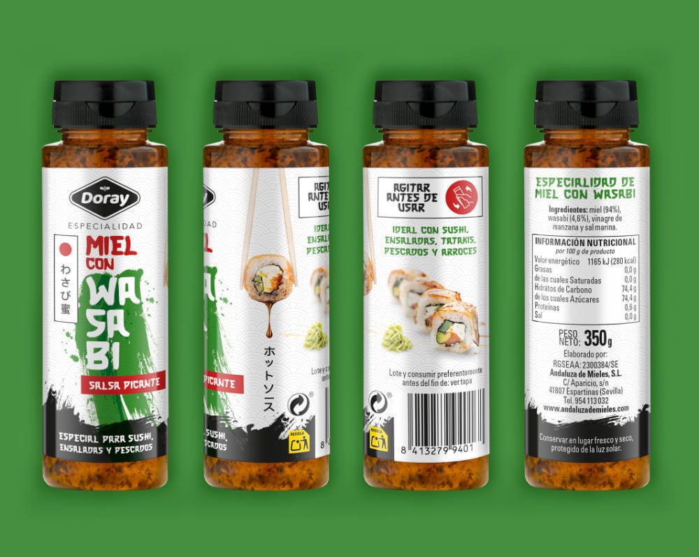 Imagen de las caras de la miel con wasabi Doray