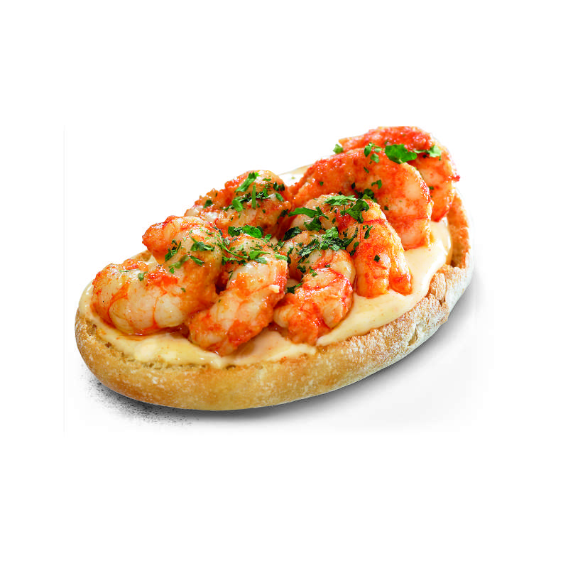 Mollete San Roque gambas al ajillo