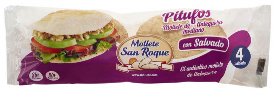 4 Molletes medianos Pitufos de Mollete San Roque. Diseño de bolsa